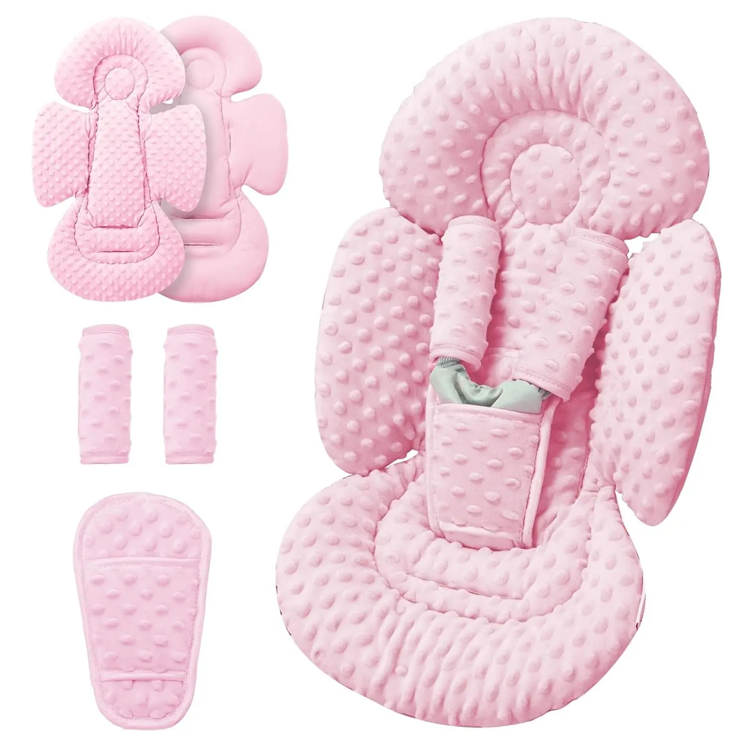 Breathable Fabric Infant Insert Pad for Mamaroo & Graco Swings, Infant Car Seat, Newborn Head Support Shape, Reversible, All Seasons, Dotted Texture Pink 1Pcs, Unisex Baby