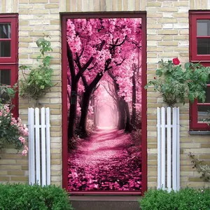 2pcs Romantic Pink Cherry Blossom Tree Tunnel Wall Sticker Self Adhesive Removable Decal for Living Room BedroomHome Decor Spring Flower Landscape Wall Art Mural Wallpaper Decorative Sticker  Collage S