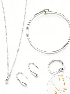 Teardrop Elegant Jewelry Set for Women, 4-Piece Minimalist Water Drop Collection (Necklace, Bangle, Earrings, Ring), Available in Gold & Silver Tone, Waterproof & Tarnish-Resistant, Perfect for Daily Wear & Gifting