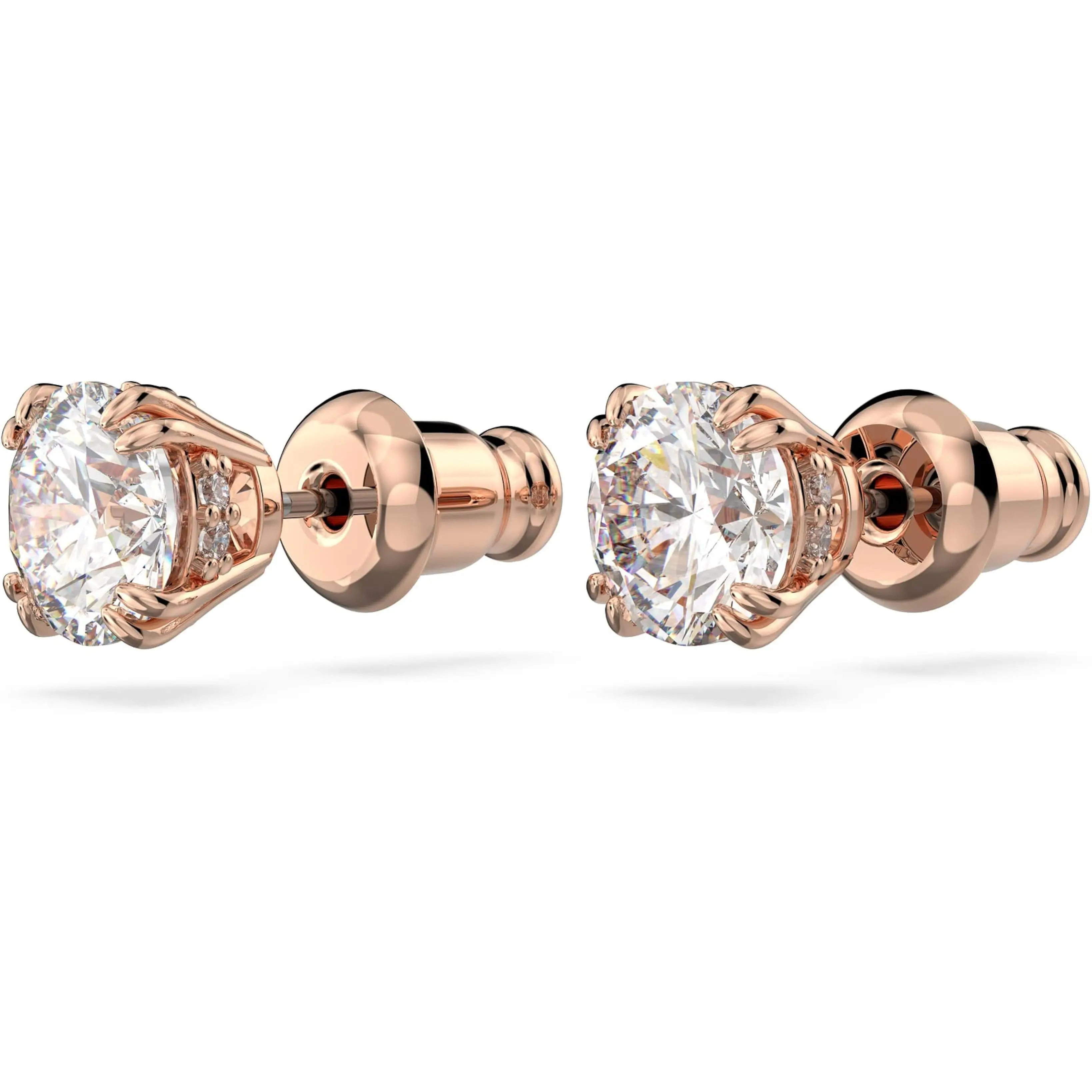 Swarovski Stilla Stud Earrings Round Cut White Rose Gold-tone Plated 5638801, Elegant, Unisex