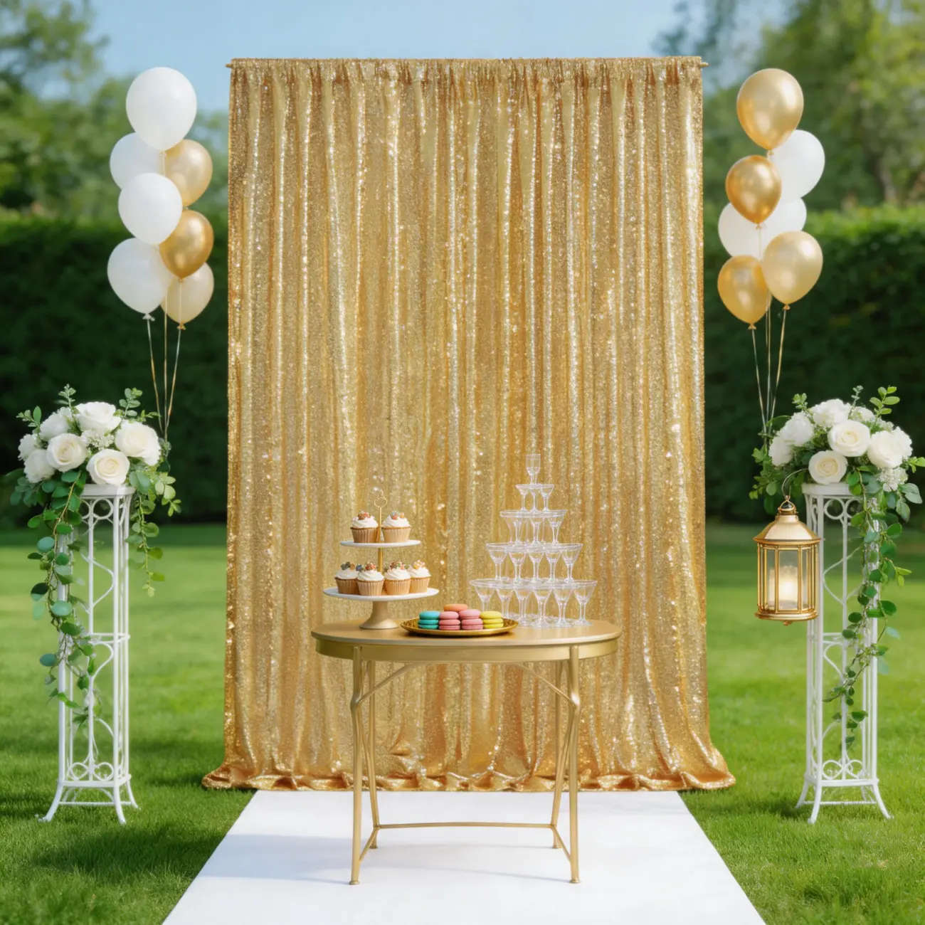 1-Panel Shiny Round Gold Sequin Curtain - 4ftx8ft Window Decor, Wedding/Birthday/Christmas Backdrop Banner, Party Prop for Arch Photography
