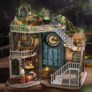 CUTEBEE DIY Decoration with LED Lights Creative Christmas Holiday Gifts for Adults Wooden House Kit Stem Building Block Magnetic Tiles