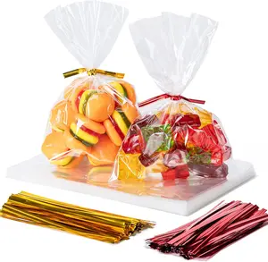 Cellophane Treat Bags, 200 Pcs 4X6 Inches Clear Cellophane Bags with 200 Twist Ties for Gift Wrapping,Packaging Candies,Dessert,Bakery,Party Favors Aegero