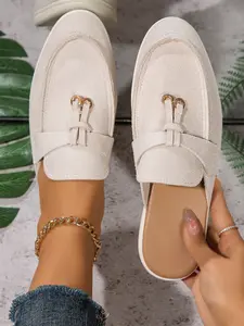Stylish Suede Loafer Slide Shoes with Bit Detail, Flat Slippers, Soft and Comfortable Unique Design for Fashion Lovers, Perfect for Everyday Wear, Flat Mules, Mule Slides