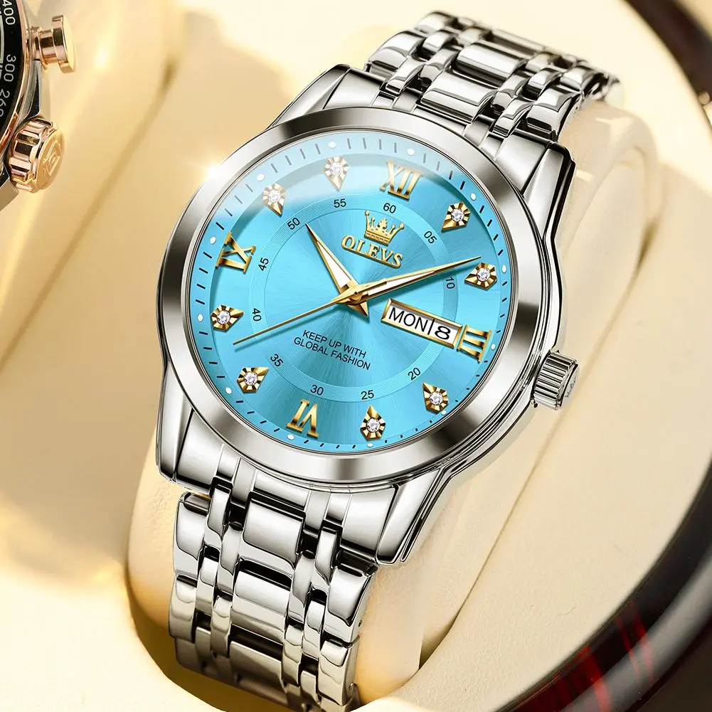 OLEVS Men's Diamond Watch - Luxury Classical Style Quartz Men's Watches for Business, Dress, Stainless Steel Waterproof Luminous Day Date Wristwatch, Classical Style Quartz Watches