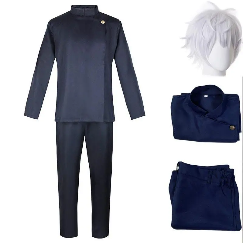 Men's Gojo Satoru Polyester Cosplay Costume - High School Uniform Suit, Full Set Menswear with Pants, Halloween Clothes (Costume Only, No Wig)