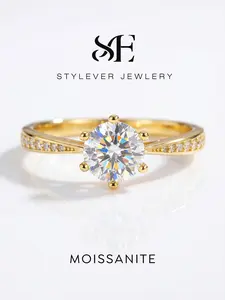 1 Pc Gorgeous Six Prong Copper Ring with 0.5-1ct Synthetic Moissanite for Women Engagement Fine Jewelry Moissanite Wedding Band Sparkling Rings