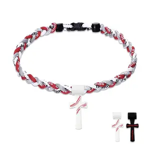 Baseball Cross Necklace for Boys, Triple-Rope Tornado Design, 18" Sports Fan Gift Idea