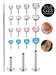 Titanium Earrings Flat Back Implant Grade Titanium Nose Stud Threadless Flat Back Earring Stud 20g 18g 16g Hypoallergenic Silver Cartilage Earrings for Women Forward Helix Conch Tragus Piercing Jewelry Lip, Side Labret Jewelry