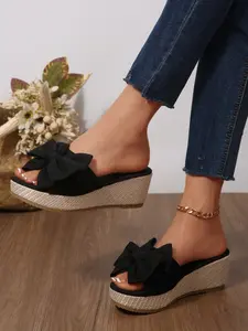 Women's Summer Wedge Sandals, High Heel Thick Sole, Bow Decor, Anti-Slip Beach Shoes, Fashion Comfortable Footwear, Bowknot Design Wedge