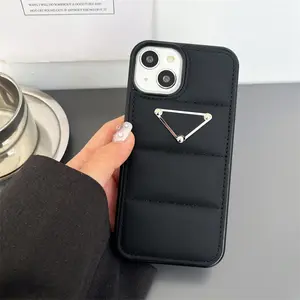 Luxury Leather Black Down iPhone Case Compatible with iPhone 16/15/14/13/12 Pro Max and 16/15 Plus Soft Full-Cover Design [Shockproof/Drop-Resistant/Microfiber Lining] Essential for Fashion-Forward Men and Women