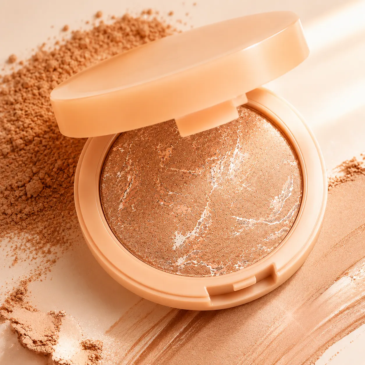 PHOFAY Baked Marble Pressed Powder Compact, Oil Control Setting Powder, Blur Pores, Lightweight Face Powder, Soft Matte Finish, Long-Lasting Makeup