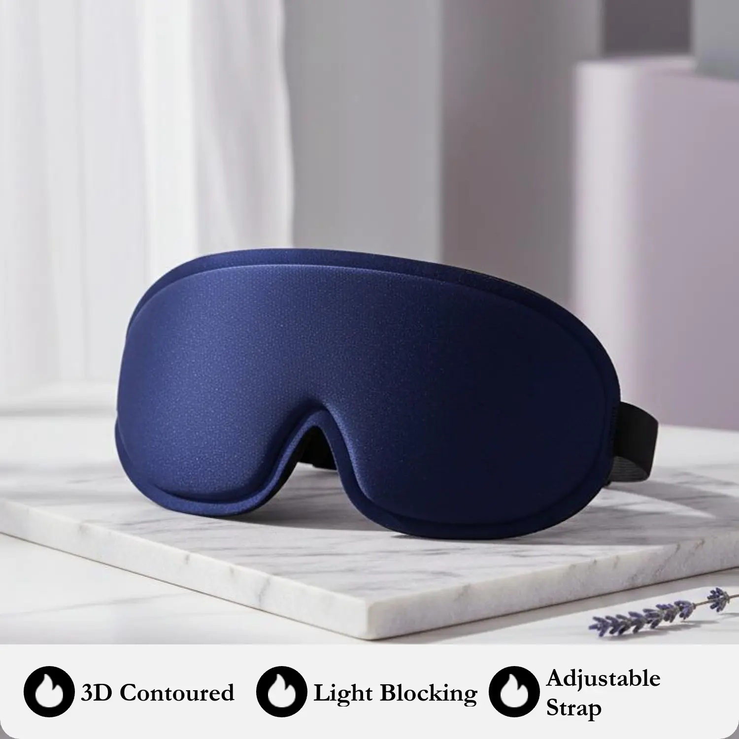 3D Contoured Sleep Mask for Side Sleepers, Light Blocking Eye Mask with Adjustable Strap & Deep Eye Cups