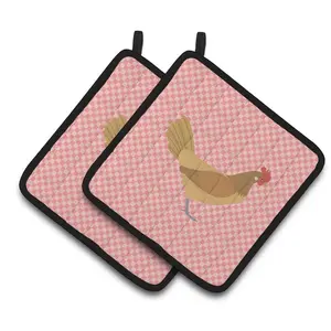 Carolines Treasures  Frisian Friesian Chicken Pink Check Pair of Pot Holders