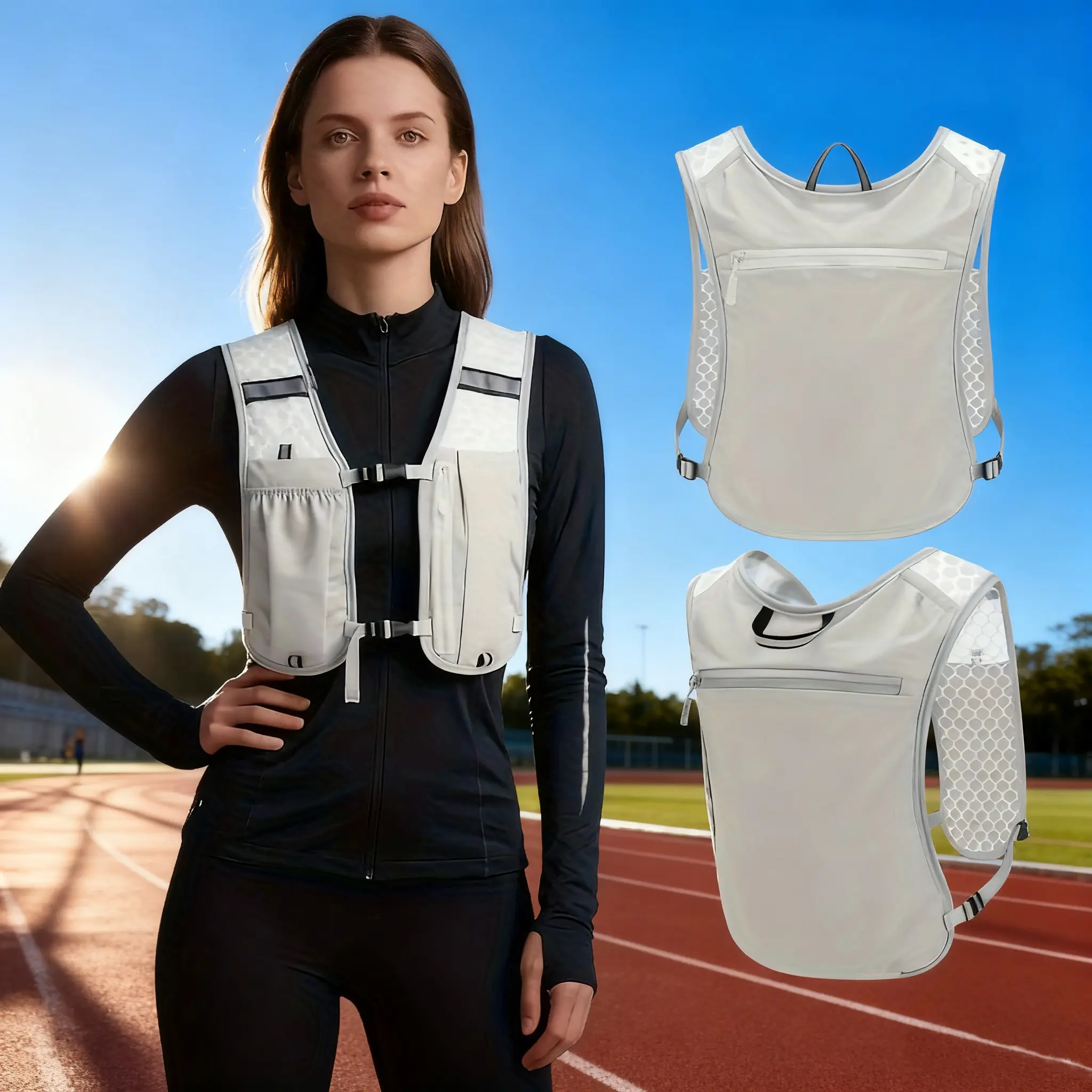 Unisex Lightweight Sports Vest with Adjustable Straps, Zipper Pockets, Breathable Mesh Back, Ideal for Running, Gym, Hiking, Outdoor Activities, Adjustable Exercise Vest, Workout Gear, Athletic Gear