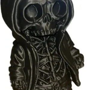 Halloween Skeleton Figurine - Black Skull Design with Detailed Bones and Hooded Cloak for Decor