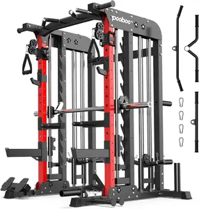Pooboo Multi-Functional Machine Power Cage, 2000LB Squat Rack, LAT-Pull Down System, Dual Pulley Cable Crossover System, Home Gym Workout Machine with Strength Training Attachments