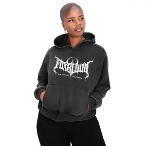 Oversized FOXBLOOD Crop Hoodie - Vintage Black