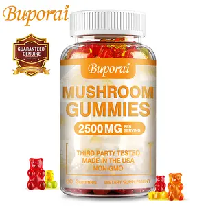Buporai - Mushroom Gummies 2500 mg 10-in-1 Blend, Lion's Mane, Cordyceps, Reishi and other functional mushrooms, Focus and Brain Mushroom Supplement - Vegetarian Supplement 60 Gummies