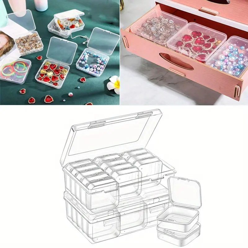 2 bags (30 pieces)small bead organizer with hinge cover plastic handicraft organizer, small art storage, for bracelet jewelry production kits, widgets, nails, etc., transparent Boxes Container