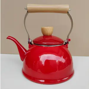 1.4L Thickened Enamel Teapot Japanese Style Fine Spout High Temperature Resistant Household Electric Induction Gas Stove Kettle with Wooden Handle kitchen