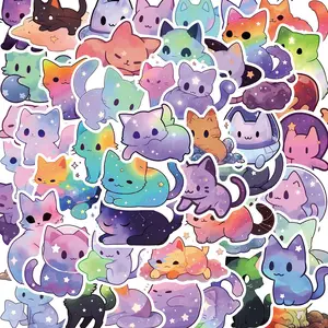Cute Cat Pattern Sticker, Adhesive Stickers 50pcs/set Waterproof Self Adhesive Decor Paper, Decor Sticker for Gift Greeting Card Water Bottle Laptop Phone