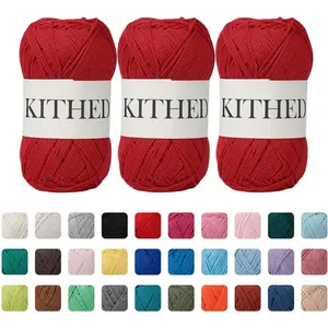 3 Pack Soft 50% Cotton 50% Polyester Yarn for Crocheting and Knitting, 10.5oz 526yard, 05 Red