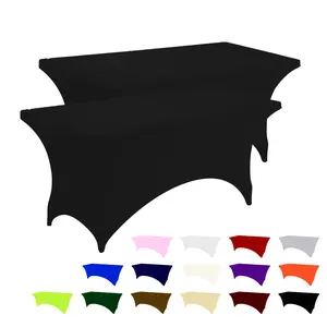 PSH 2 Pack 6FT Rectangular Tablecloth, Fitted, Washable and Wrinkle Resistant Stretch Patio Table Cover for Wedding, Banquet and Parties Decoration Black