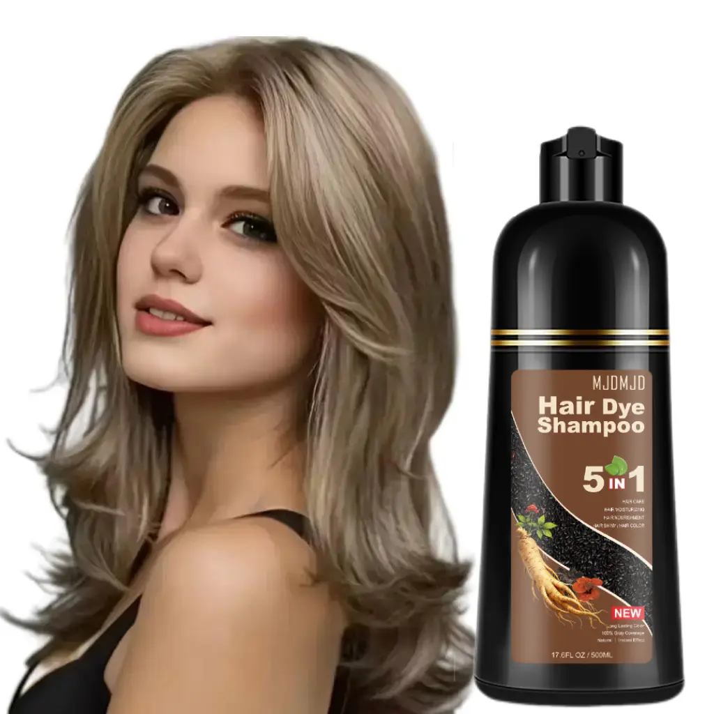 5-in-1 Hair Dye Shampoo for Gray Hair Coverage, Light Brown Hair Color Shampoo for Women & Men, Long Lasting Color Treated Hair Care, Easy Application Hair Dye Shampoo, 16.9 Fl Oz