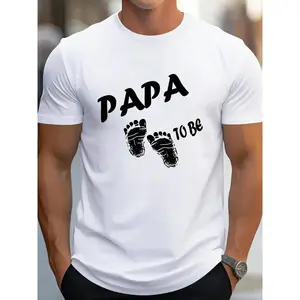 1pc Men'S Casual Cotton T-Shirt with "PAPA to Be" Print, Breathable & Lightweight Crew Neck Tee, Perfect for Sports, Parties, and Daily Wear - 100% Cotton, Short Sleeve, Slight Stretch
