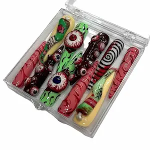 3D Monster Eye Halloween Press On Nails | Creepy Handmade Horror Nail Set | Spooky Eyeball & Zombie Design for Halloween Party