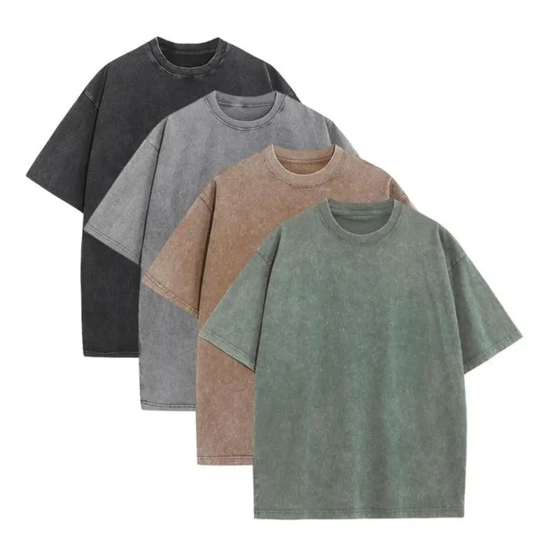Men's 4-Pack Oversized Short-Sleeve Round Neck T-Shirts - Vintage Heavyweight Cotton, Preppy Retro Acid Wash, Soft Casual Loose Gym Streetwear Tops, Minimalist Watch Party Tees, Minimalist Oversized Men's Short-Sleeve T-Shirts, Shortsleeve, Stylish