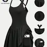 Women's Sleeveless 2-in-1 Tennis Golf Dress, Fitness Workout Dress with Built-In Shorts and Pockets, Waist Cinch Design, Dual-Layer Lining, Athletic Sports Dress, Active Dresses