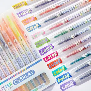 6/12/24 Colors Glitter Highlighters,Chisel & Fine Double Color,Sparkle Highlighters, Color Layering,No Bleed Colors Highlighter Marker Pens for Bible Highlighters for Journaling, highlighting tasks, Students School Office Stationery, Fine Tips