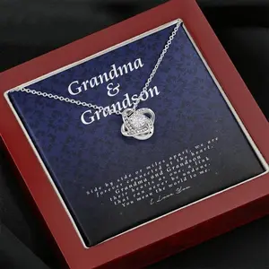 Grandma and Grandson Gift - Love Knot Necklace with Jewelry Card, Keepsake for Grandma from Grandson, Perfect Birthday, Christmas, or New Year Gift. Sentimental Message Card Necklace for Family, Friends, or Special Occasions. Thoughtful Gift Box Included.