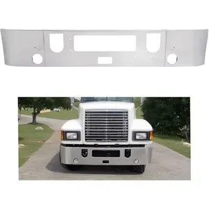 Front Bumper W/Fog Lights Holes Compatible with 2008-2025 All Mack Set Forward Axle CHU and Pinnacle Models W/Tow, Step, Fog Light, Vent Cutouts Steel Chrome Silvery 3PCS