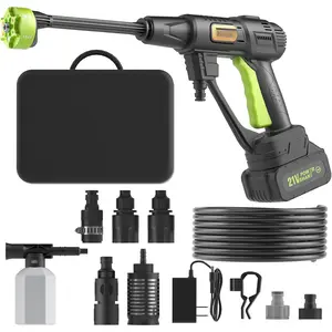 Cordless Portable Washer, Handheld Washer,  Operated Washer for   Outdoor Patio Garden, Lightweight  Washer, Washer with  Pot, Cleaner with 23FT Elastic Hose (PowerGreen)