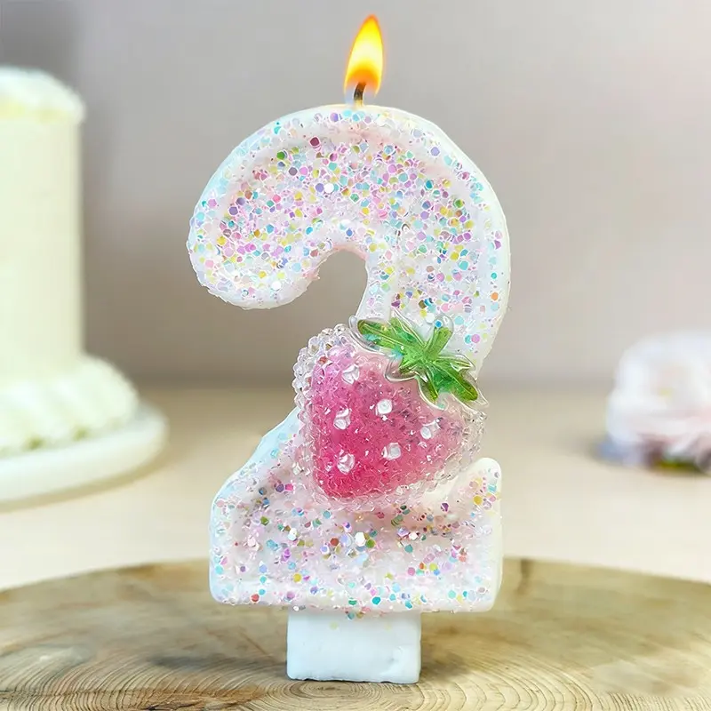 1 pcs Strawberry Number Birthday Candle - Elegant Cake decoration, Cake Decorating Supplies, perfect for parties, anniversaries, weddings, and Valentine's Day decorations, ideal for creating a festive atmosphere.