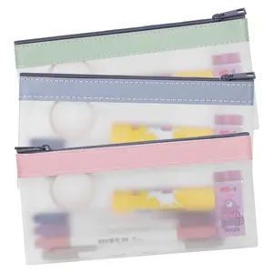 3PCS Clear Pencil Case Set for Girls and Boys, Pen Holder with Zipper, Teens Portable Desk Organizer Pencil Pouch for School & Stationery Supplies (Pink, Blue, Green)