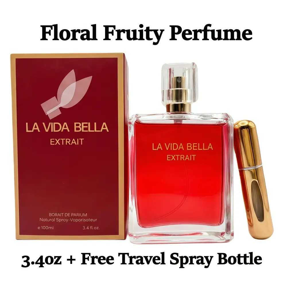 Fruity Floral Perfume for Women, 3.4 oz Eau de Parfum - Long Lasting Fragrance with Free 5ml Travel Spray Bottle, Day to Night Scent, Versatile for Office & Date