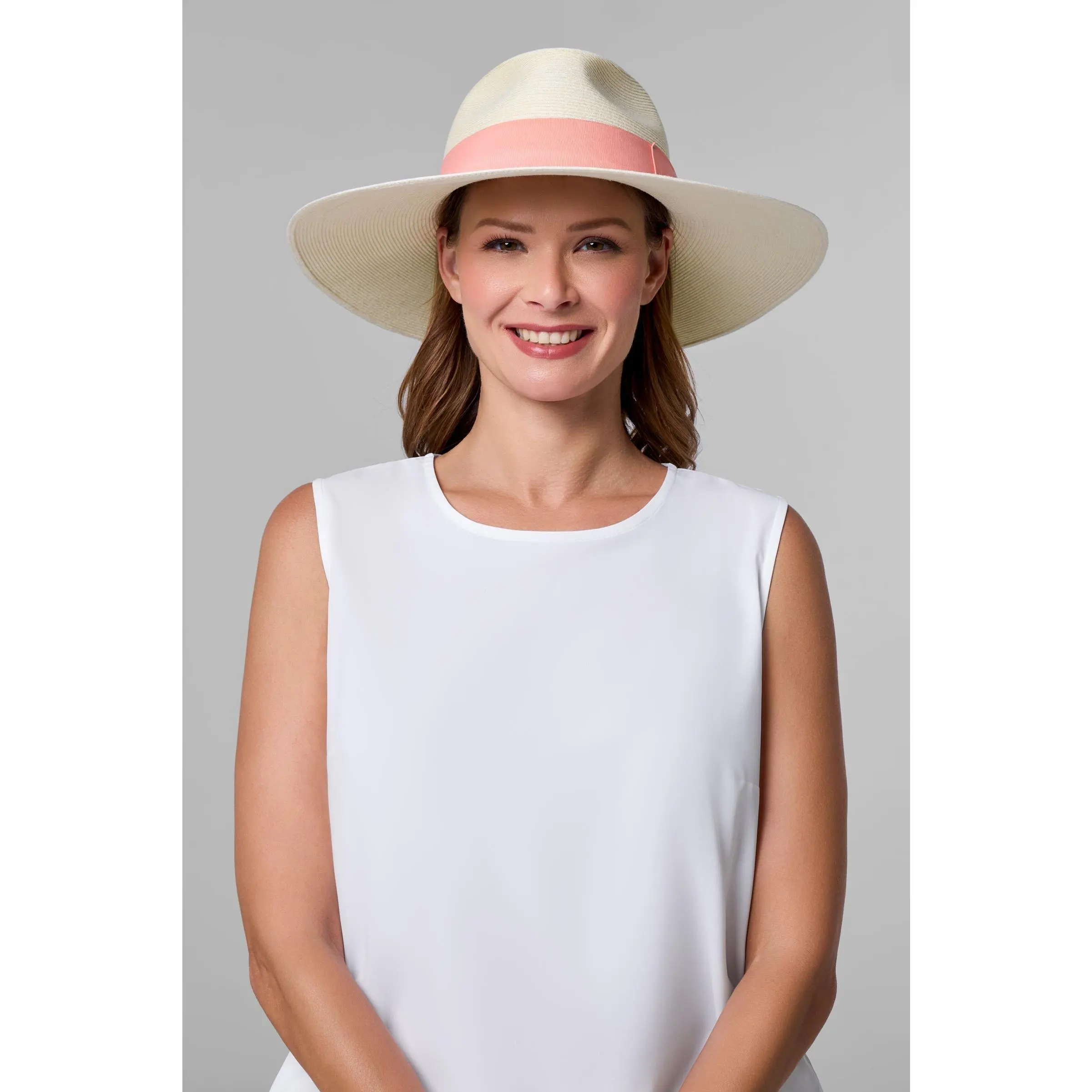 Christy Large Brim Fedora With Fancy Bow | Ivory/Flamingo Pink