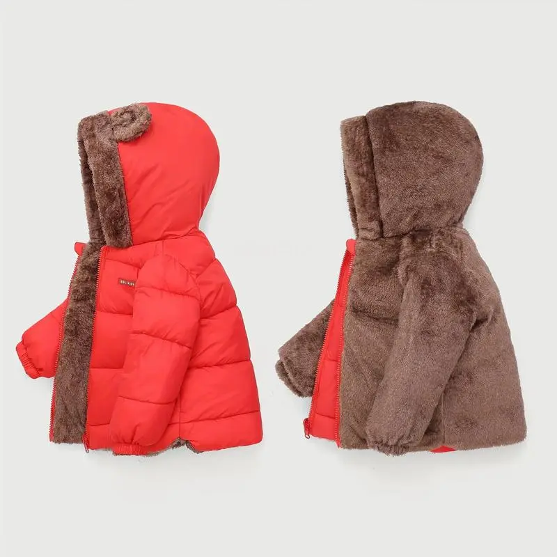 Girls' Hooded Puffer Jacket, Solid Color Polyester-Filled Coat, Full Zip Warm Outerwear for Kids' Fashion, Full Zip Girls' Winter Coats
