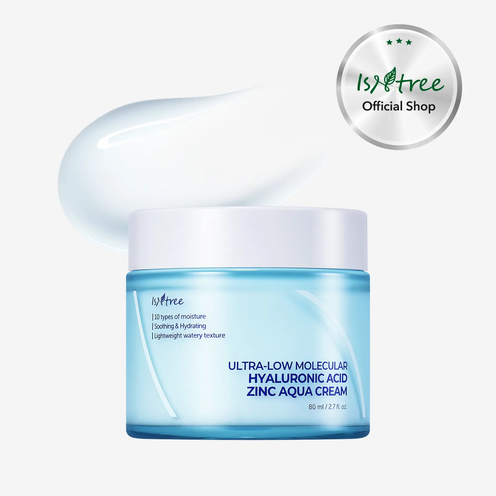 [isntree Official Shop] Ultra-Low Molecular Hyaluronic Acid Zinc Aqua Cream 2.71 fl.oz / 80ml - Cooling moisturizer for pore care and hydration, Korean Skincare