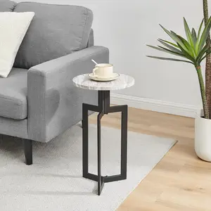 Black Metal & Faux Stone Accent Table