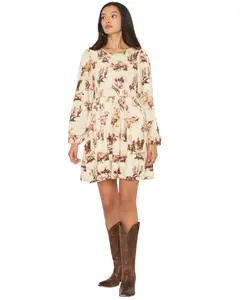 Wrangler Women's Retro Horses Conversational Print Long Sleeve Smocked Mini - 112371768