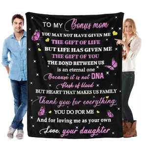 To My Bonus Mom Blanket from Daughter, Heartfelt Stepmom Gift, Inspirational Love Message Throw, Butterfly Design, Cozy Gift for Birthday, Christmas, Mother’s Day
