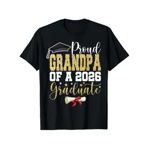 2026 Proud Grandpa of Graduate T-Shirt - Unisex Loose Fit Casual Round Neck Slogan Print "Proud Grandpa of 2026 Senior Graduate" - Graduation Gift for Grandparents, Parents, Family & Coworkers (Shirt Only) - 2026 Graduation Season Apparel