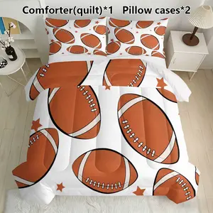 3-Piece Cartoon Baseball Quilt Set, Soft & Lightweight, Breathable, All-Season Bedding, Includes 1 Quilt & 2 Pillowcases, Home or Dorm Use
