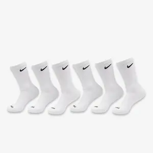 Nike Dri-FIT Everyday Plus Cushioned High Training Crew Socks (6 Pack) White SX6897-100 Comfortable Comfy Cozy Cotton Unisex for Mens Womens GS Kids Young Junior Holiday Christmas Gift Stocking Stuffer