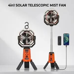 TAZTIR 20000mAh Portable Camping Fan with Misting & LED Lantern – Dual Motor, Aromatherapy Box, Solar Charging, Remote Control, Stepless Speed, 360° Rotation, USB/Type-C Fast Charging, Stand or Hang for Outdoor Travel